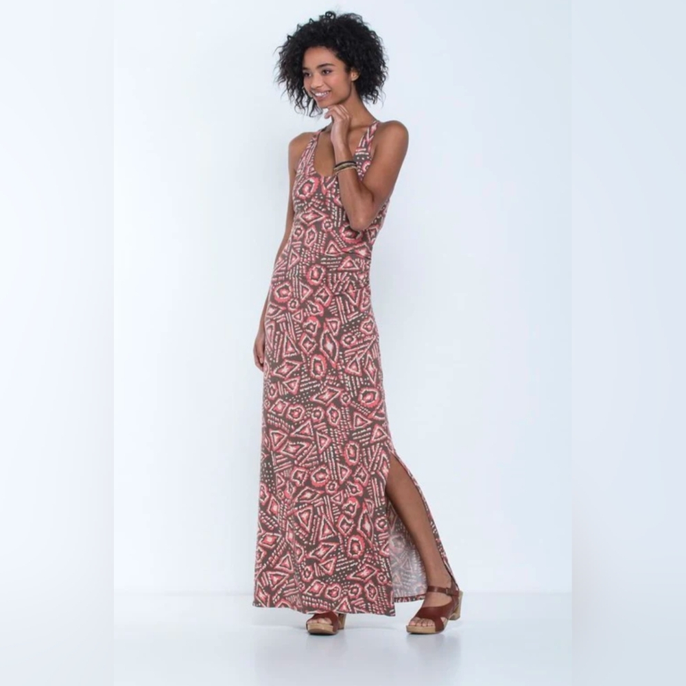 Toad&Co Montauket Maxi Dress XL Shelf Bra Organic Cotton Travel Coral Brown